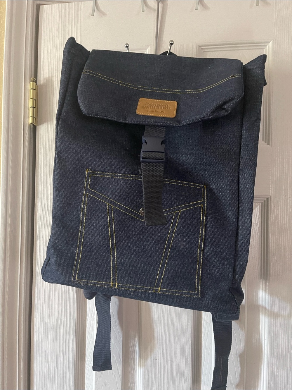 Jean Paul Gaultier Navy Denim Backpack with Yellow Stitching